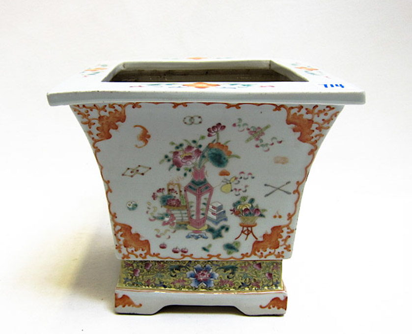 Appraisal: CHINESE FAMILLE ROSE PORCELAIN PLANTER of square tapering form with