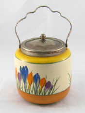 Appraisal: A Clarice Cliff crocus pattern biscuit barrel with Newport Pottery