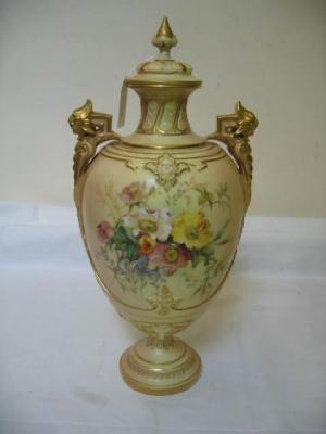 Appraisal: A ROYAL WORCESTER OVOID VASE AND COVER waisted moulded neck