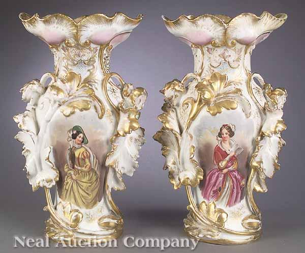 Appraisal: A Pair of Large French Gilt and Polychromed Porcelain Flare