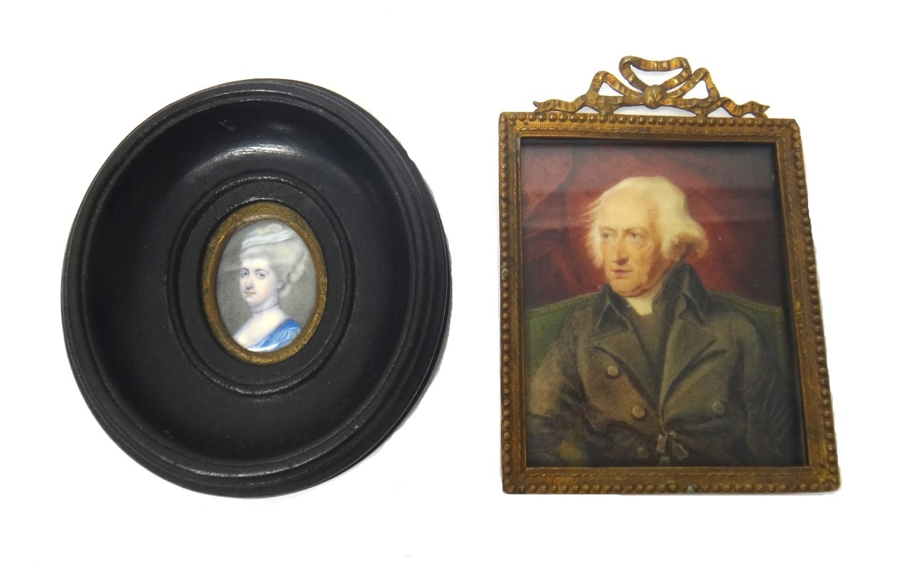 Appraisal: A rectangular portrait miniature of a gentleman seated wearing a