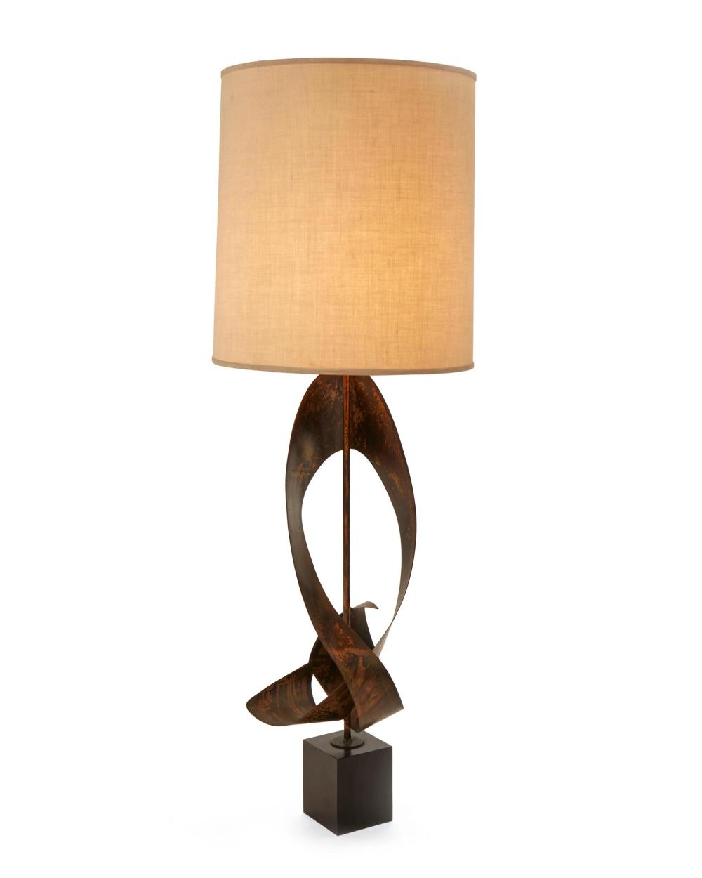 Appraisal: A Curtis Jer -stlye Brutalist metal table lamp Mid- th