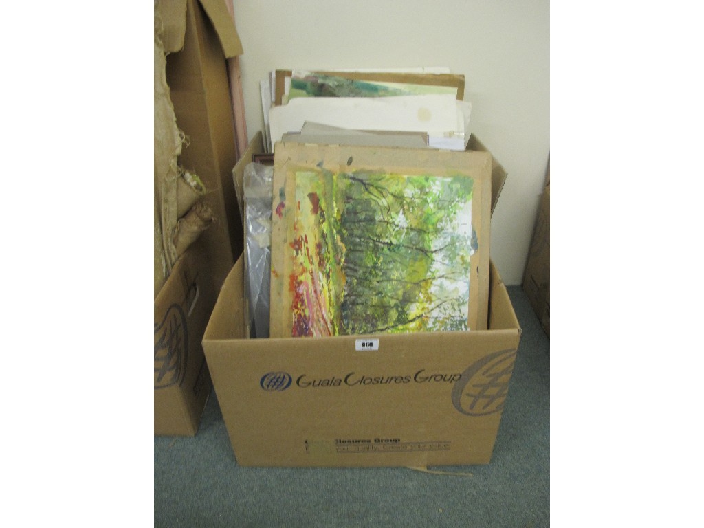 Appraisal: Two boxes of loose watercolours drawings and pictures