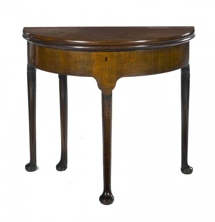 Appraisal: A VICTORIAN MAHOGANY SEMI-CIRCULAR CARD TABLE the hinged top with