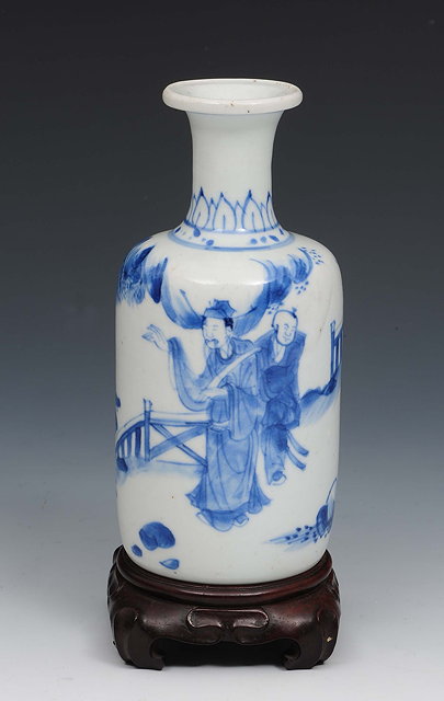 Appraisal: A Chinese blue and white porcelain small rouleau vaseKangxi -