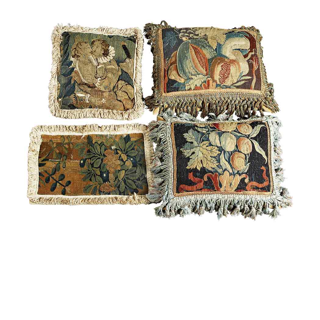 Appraisal: Group of Four Brussels Tapestry Covered Pillows th th Century