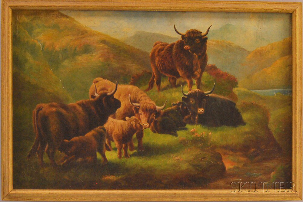 Appraisal: Anglo American School th Century Scottish Highland Landscape with Cattle