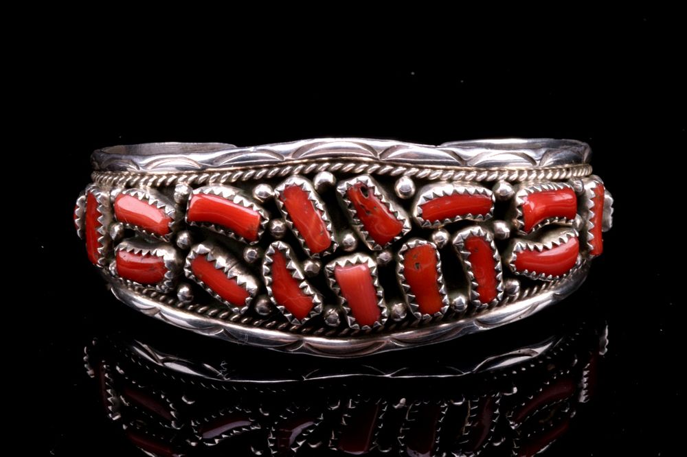 Appraisal: Navajo Sterling Silver Red Branch Coral Bracelet Featured in this