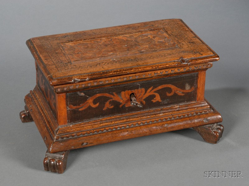 Appraisal: Inlaid Fruitwood Box and Cover Italy th th century rectangular