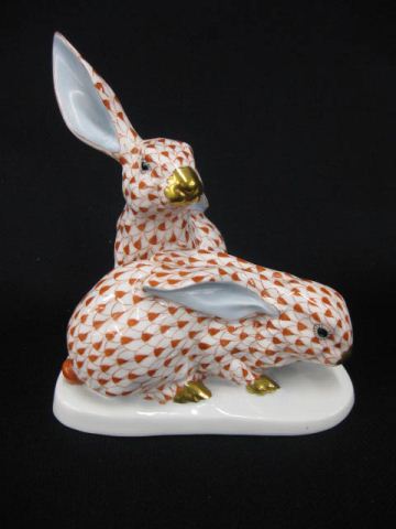 Appraisal: Herend Porcelain Fishnet Figurine of Rabbits two together tall excellent