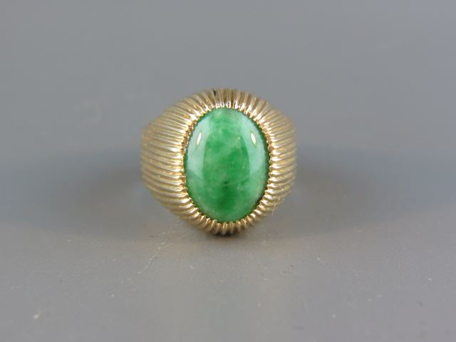 Appraisal: Jade Ring rich cabochon gem in k yellow gold grams