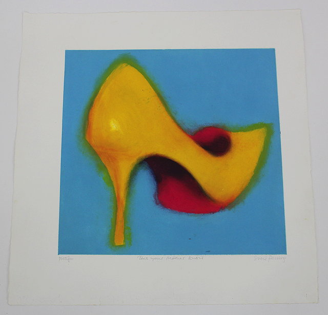 Appraisal: SUSIE PERRING'Does your mother know' polychrome print of a stiletto