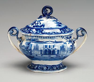 Appraisal: Historic Staffordshire Charleston blue transfer lidded sauce tureen cartouche shape