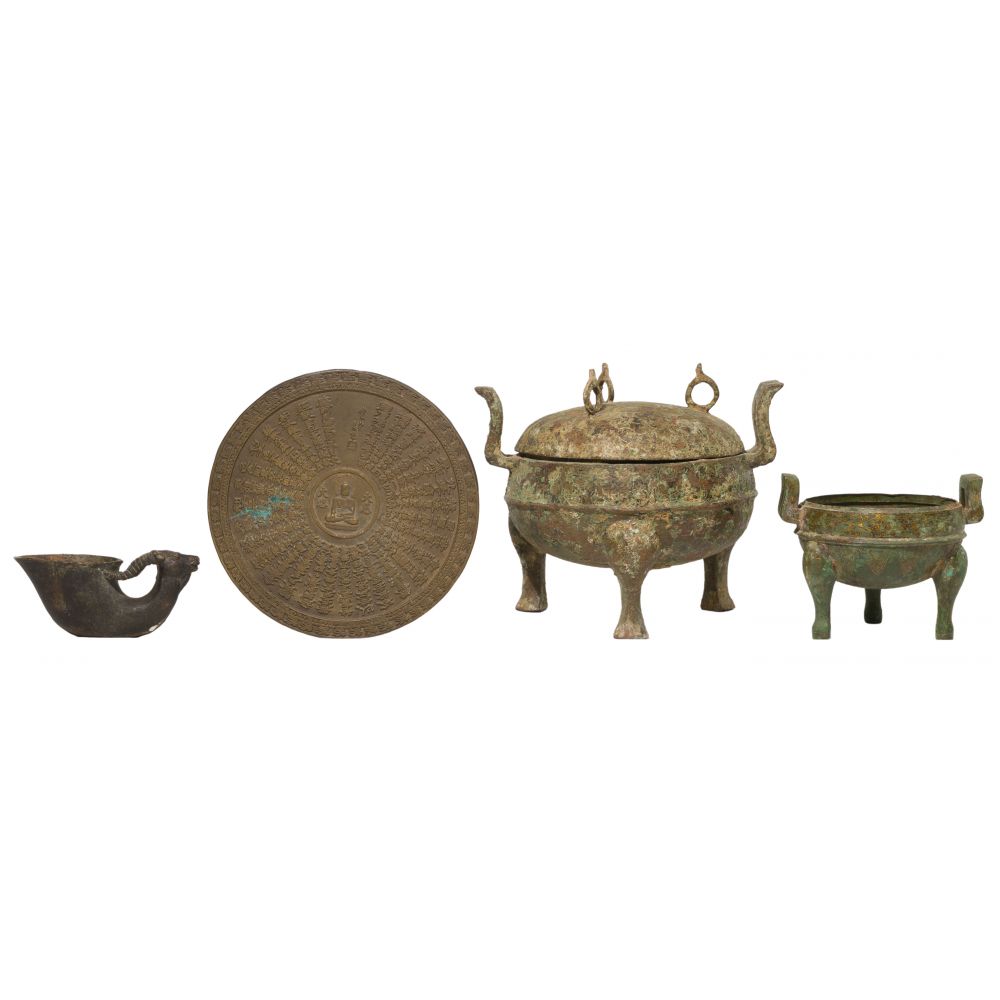 Appraisal: CHINESE BRONZE TINGS Warring States vessel including with lid together