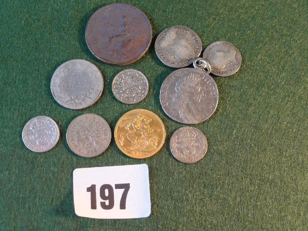 Appraisal: A small collection of coinage including a sovereign William III