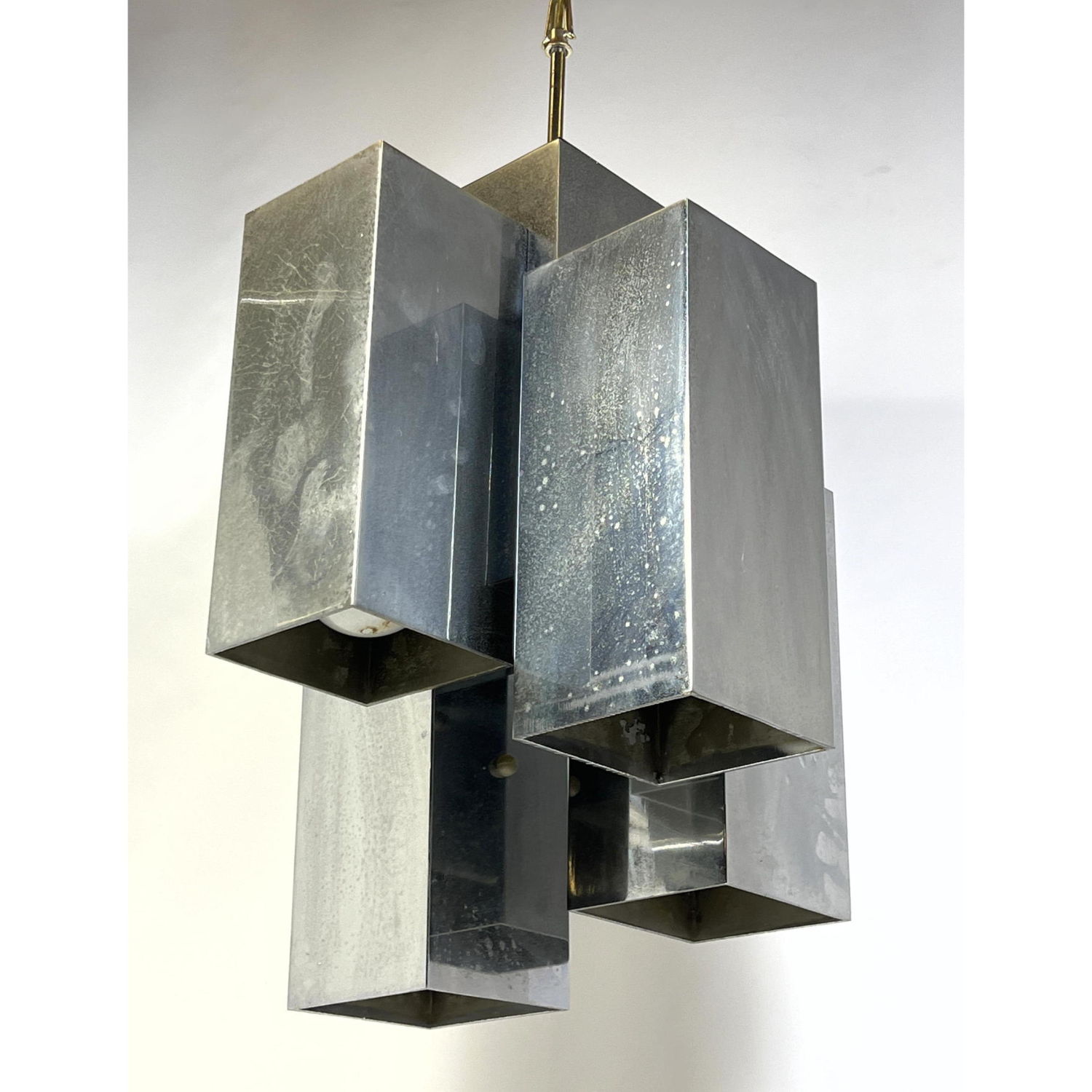 Appraisal: Modernist Hanging Pendant Light Chandelier Four Tapered Square Chrome Column