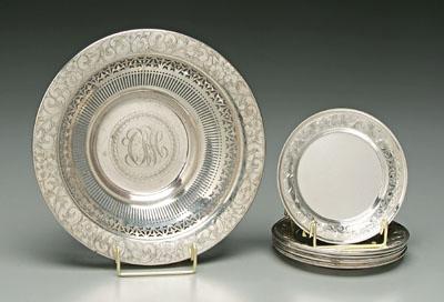 Appraisal: Schofield sterling plates seven with engraved scroll and floral border