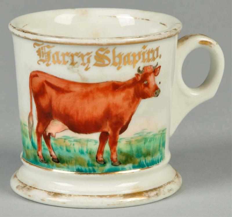 Appraisal: Brown Cow Shaving Mug Description Gilt name Harry Shapiro T