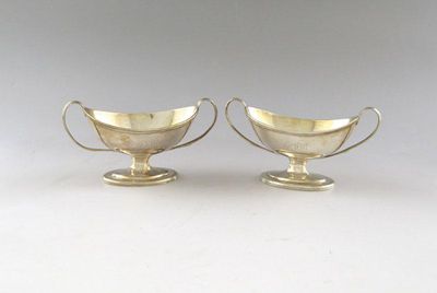 Appraisal: A pair of George III silver salt cellars of oval