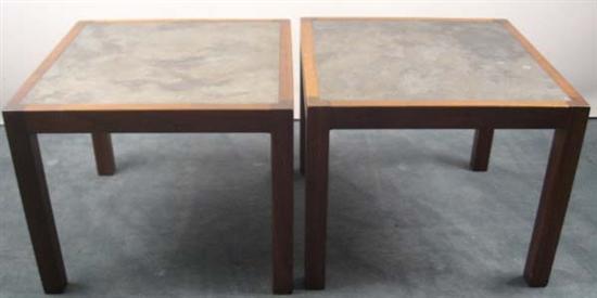 Appraisal: Pair Walnut Frame Side Tables with Melamine-type Top c unsigned