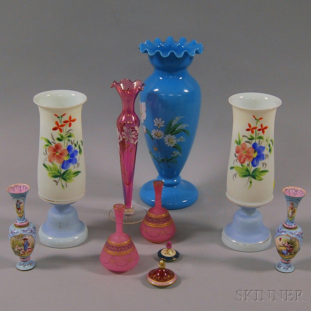 Appraisal: Eight Continental Vases a pair of enameled Limoges vases a