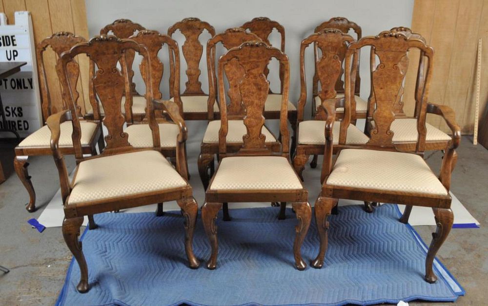 Appraisal: Set Twelve QA Style Figured Veneered Walnut Chairs comprising two