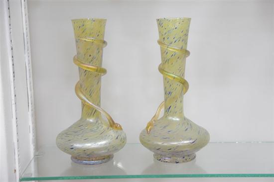 Appraisal: TWO ART GLASS VASES Near identical pair of Loetz style