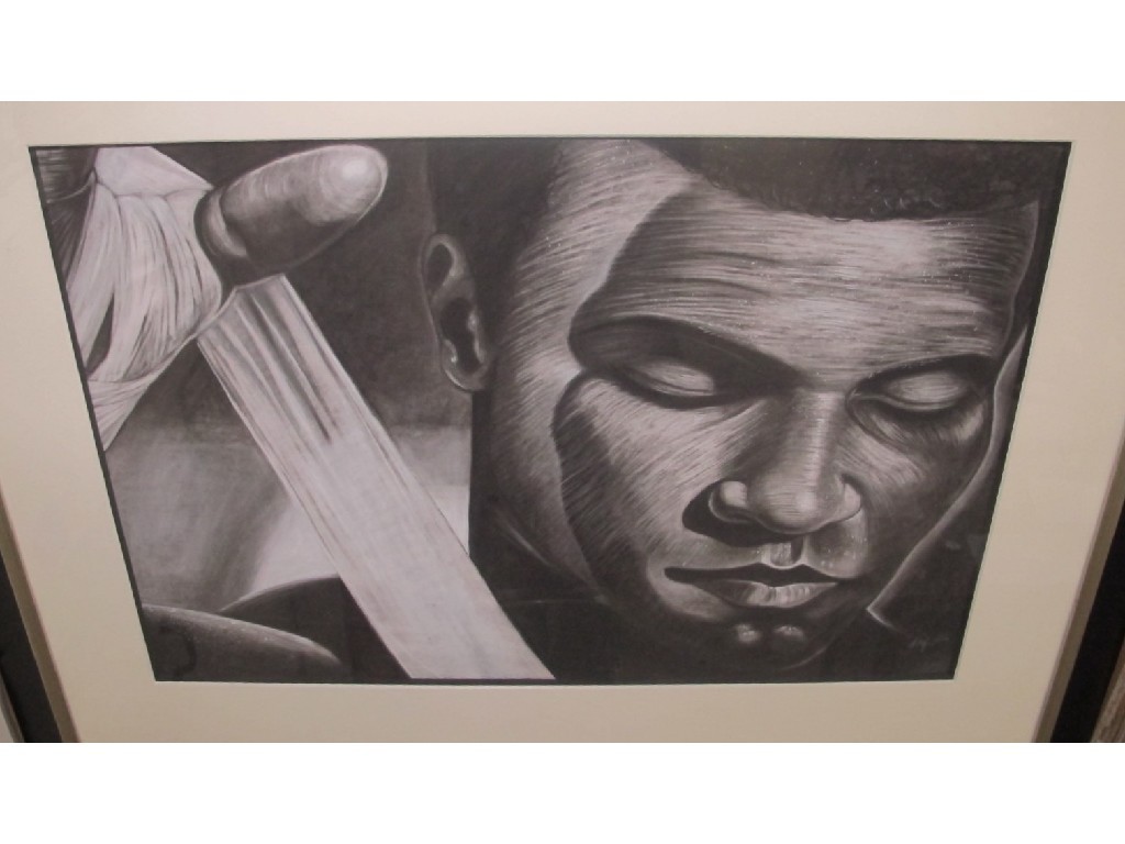 Appraisal: JOHN McGLYNN Charcoal drawing 'Ali' signed