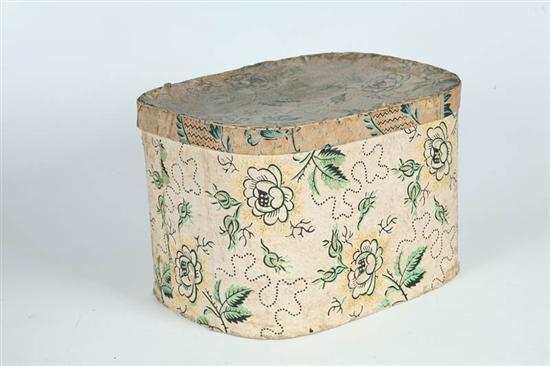 Appraisal: WALLPAPER BOX American mid th century Oval cardboard box with