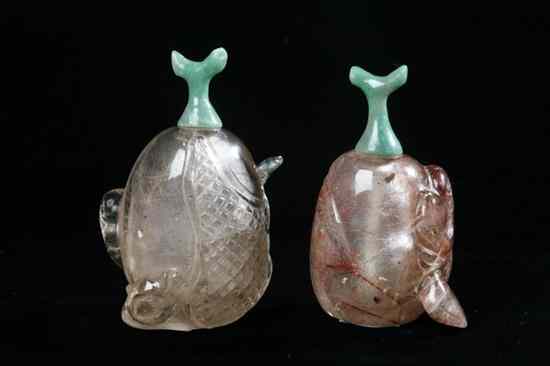 Appraisal: TWO CHINESE QUARTZ SNUFF BOTTLES One carved with monkey and