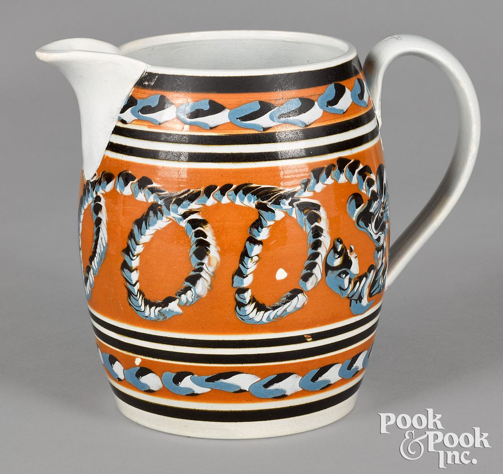 Appraisal: Mocha pitcher with earthworm decoration Mocha pitcher with earthworm decoration