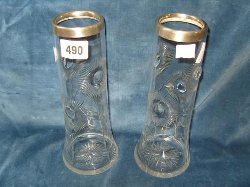 Appraisal: A pair of cut glass vases with floral decoration of