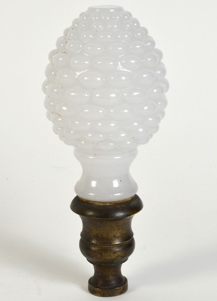 Appraisal: Antique White Opaline Boule Newel Post Antique white opaline boule