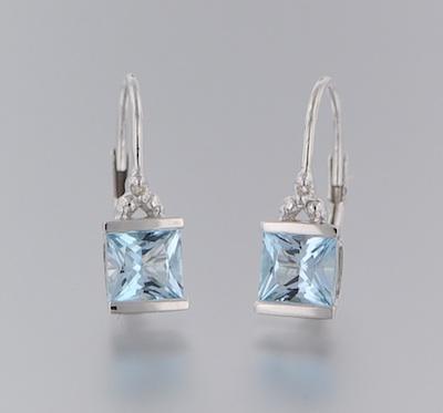 Appraisal: A Pair of Aquamarine Diamond Earrings k white gold earrings