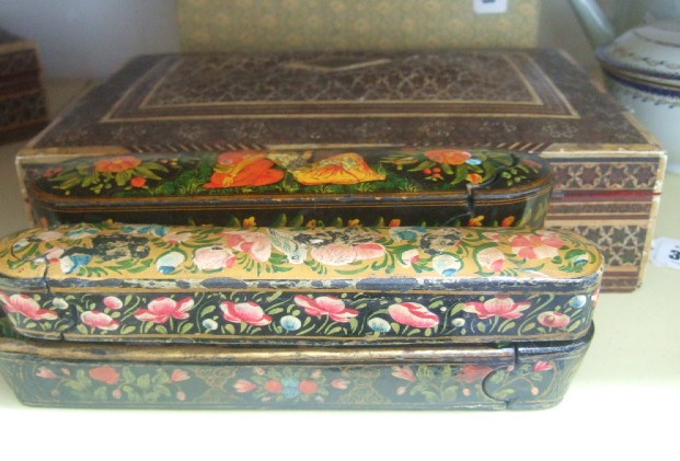 Appraisal: Two Persian inlaid boxes and hinged covers each of rectangular