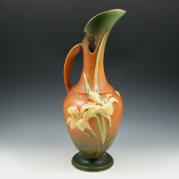 Appraisal: Roseville Zephyr Lily ewer in brown and green Marked Roseville