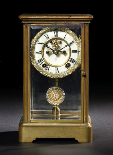 Appraisal: Ansonia Clock Company Gilt-Brass Beveled Glass Enamel and Paste-Brilliant Mantel