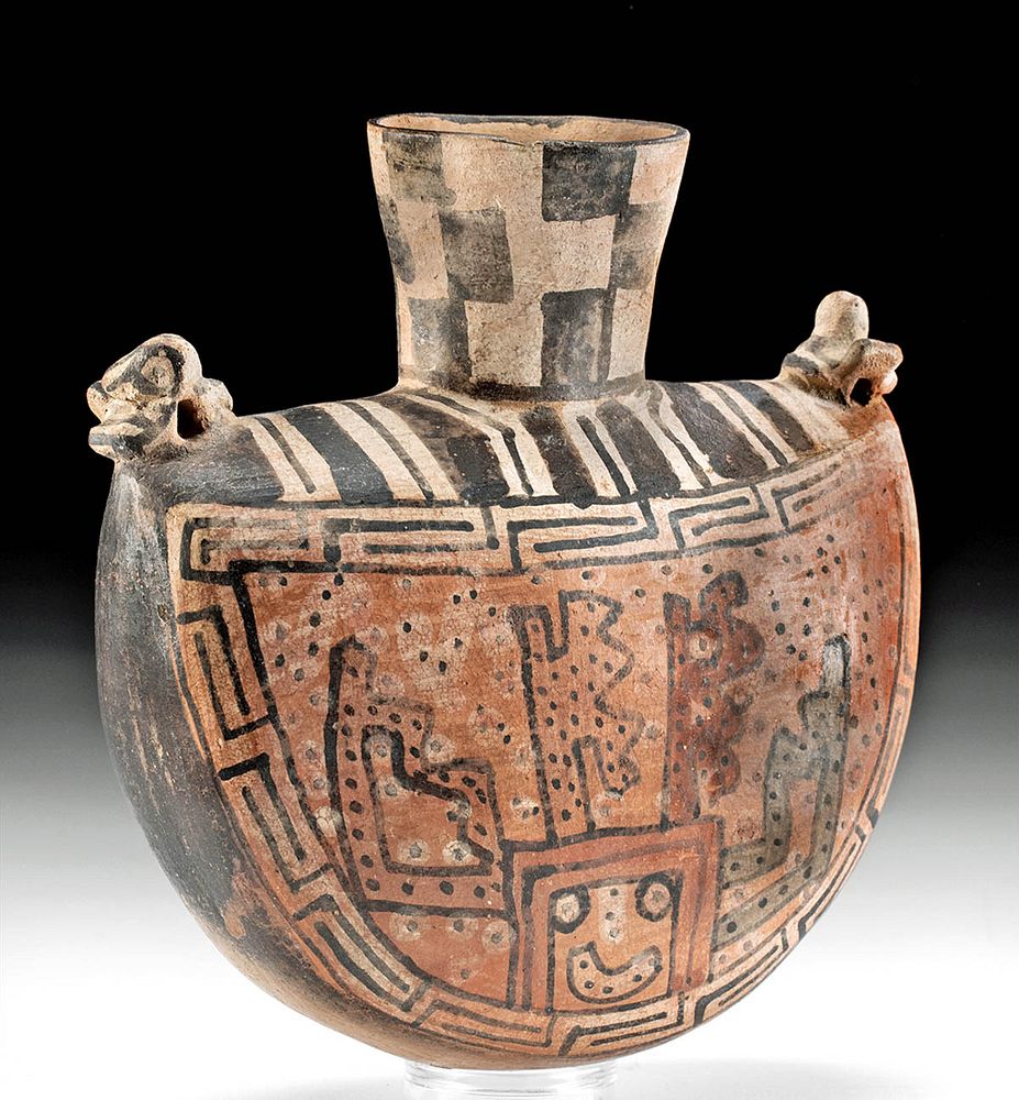 Appraisal: Tiahuanaco Polychrome Crescent-Shaped Vessel Pre-Columbian Western Bolivia Tiahuanaco Tiwanaku culture