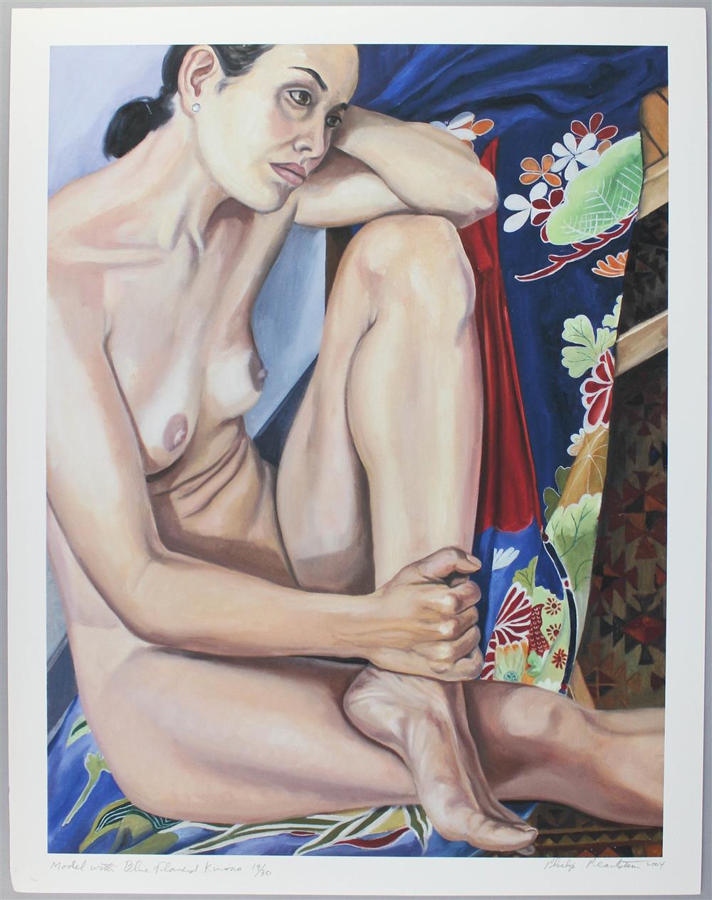 Appraisal: PHILIP PEARLSTEIN AMERICAN - MODEL WITH BLUE FLOWERED KIMONO Iris