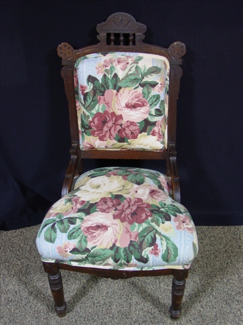 Appraisal: VICTORIAN SIDE CHAIR WITH FLORAL UPHOLSTERY