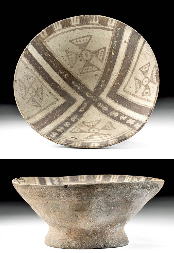 Appraisal: Chancay Bichrome Bowl Abstract Linear Motif ex-Museum Pre-Columbian Central Coast