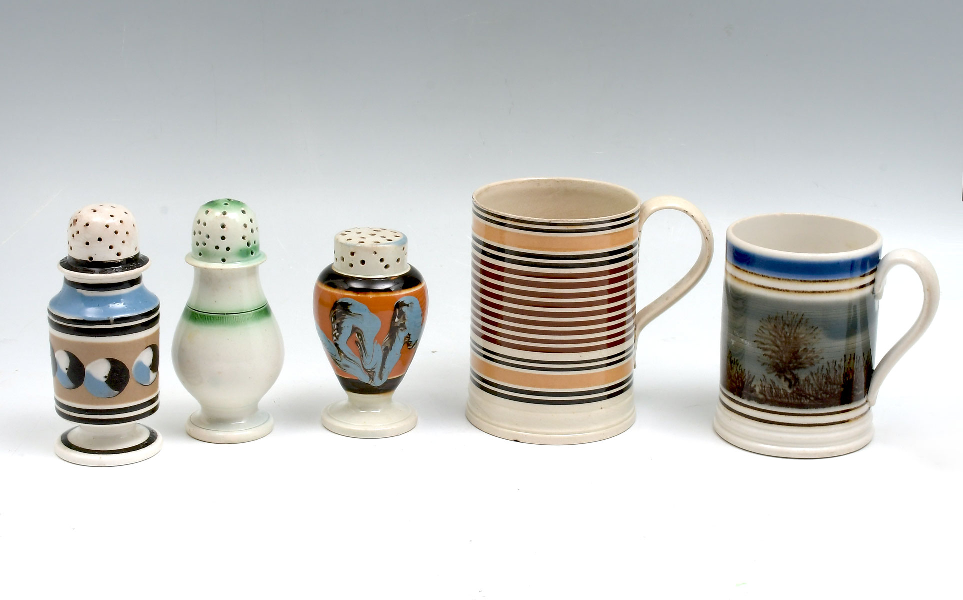 Appraisal: PC MOCHAWARE MUGS PEPPER POTS Comprising - Seaweed pattern mugs