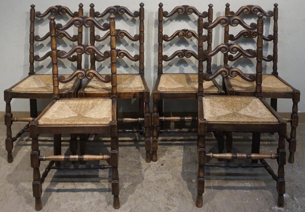 Appraisal: Set of Six Jacobean Style Fruitwood and Caned Seat Dining