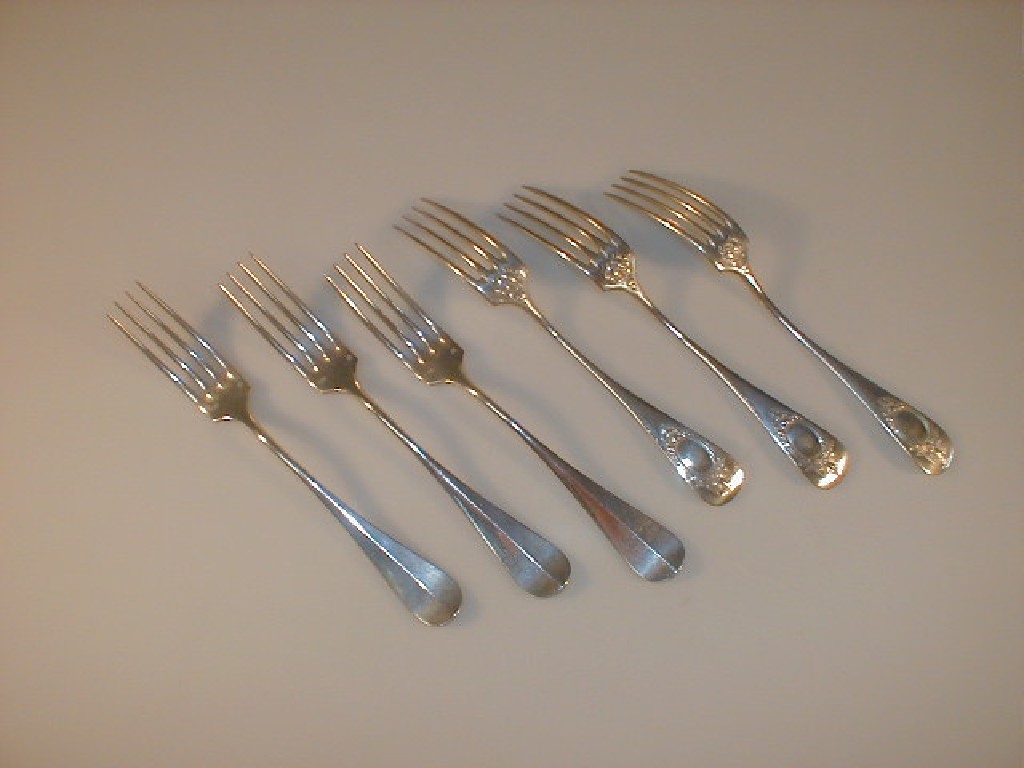 Appraisal: A set of six French white metal table forks with