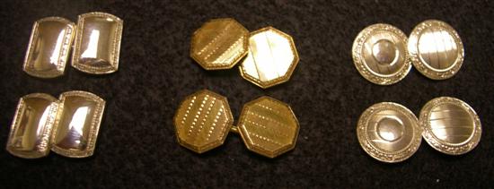 Appraisal: JEWELRY Three sets of K gold cuff links Approximate weight