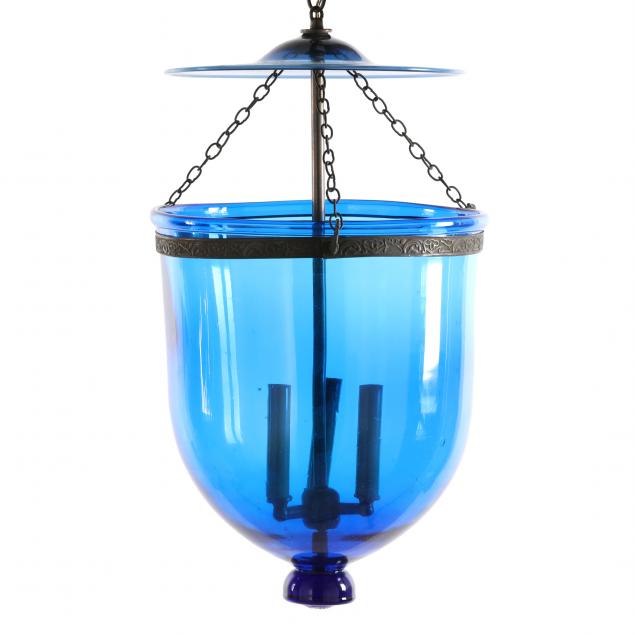 Appraisal: REGENCY STYLE BLUE GLASS SMOKE BELL PENDANT LIGHT Second half