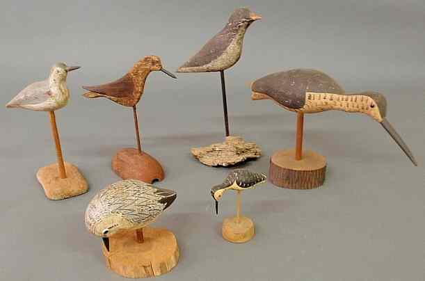 Appraisal: Collection of six carved and paint decorated shore birds tallest