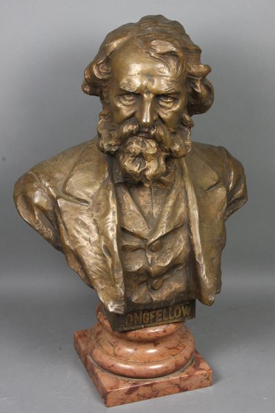 Appraisal: th Century bronze sculpture of Longfellow on coral vein marble