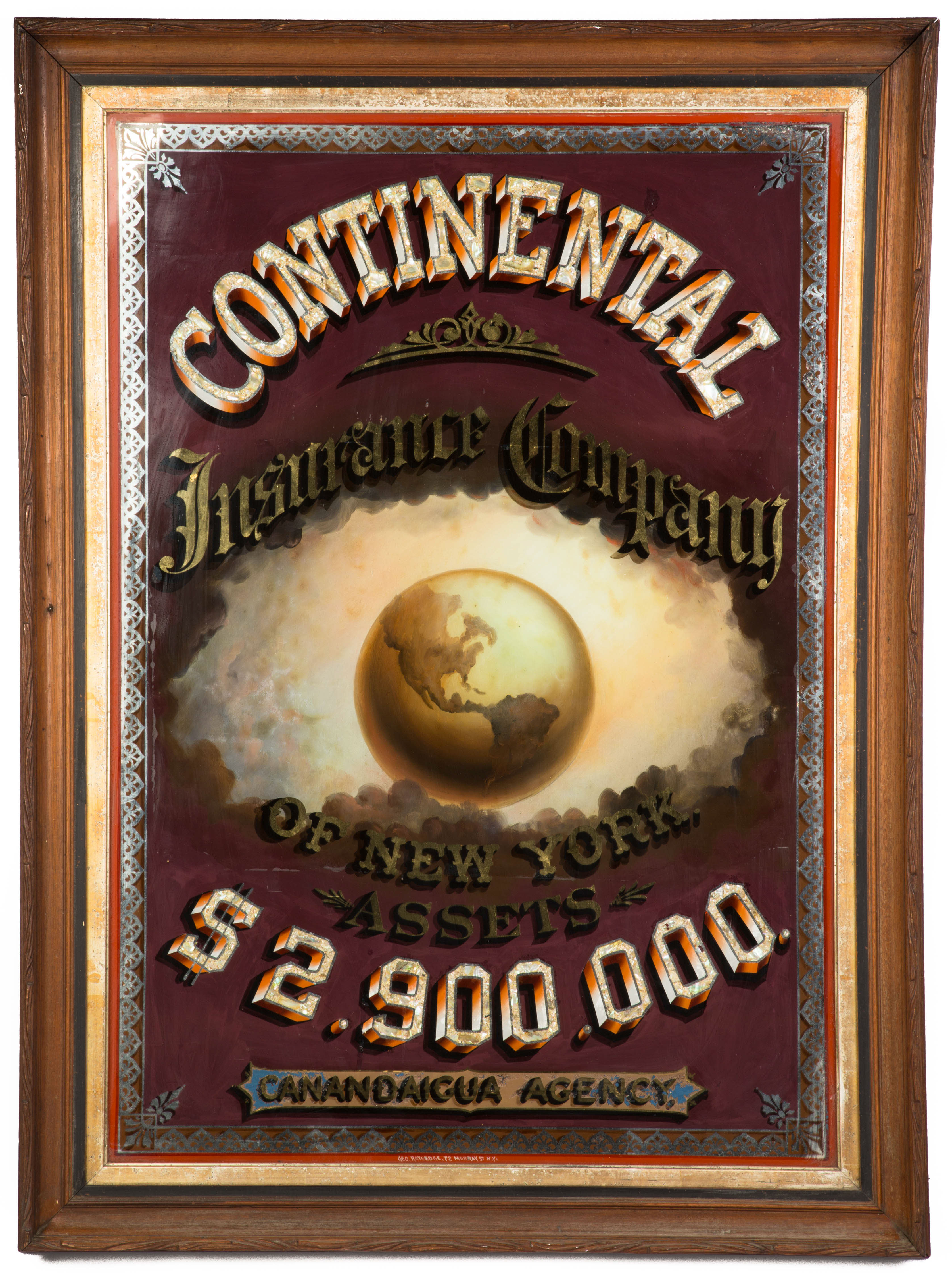 Appraisal: Continental Insurance Company of NY Canandaigua Agency Reverse Painted Advertising