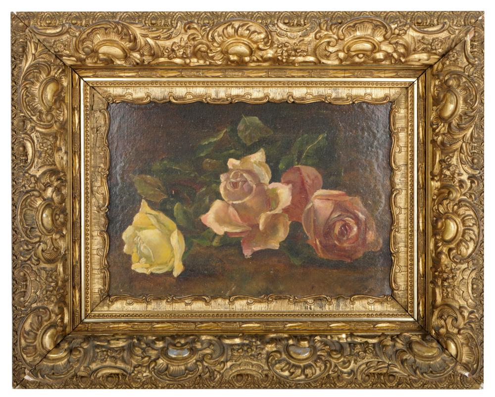 Appraisal: UNKNOWN ARTIST STILL LIFE WITH ROSESoil on canvas unsigned in